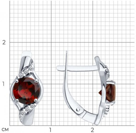 Серьги из серебра с гранатами и фианитами