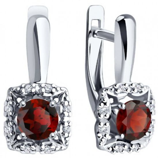 Серьги из серебра с гранатами и фианитами