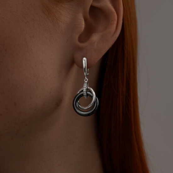 Серьги из серебра с керамическими вставками и фианитами