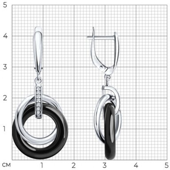 Серьги из серебра с керамическими вставками и фианитами