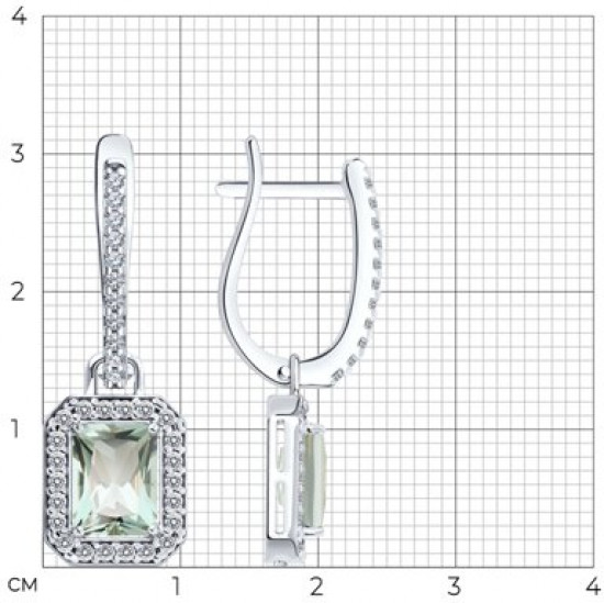 Серьги из серебра с празиолитом и фианитами