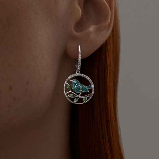 Серьги из серебра с фианитами и эмалью