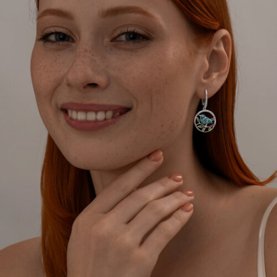 Серьги из серебра с фианитами и эмалью