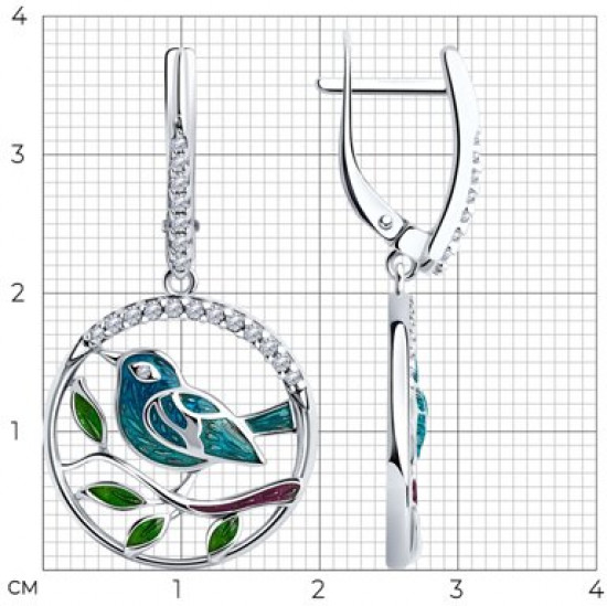 Серьги из серебра с фианитами и эмалью