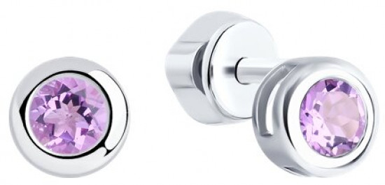 Серьги-пусеты из серебра с аметистами