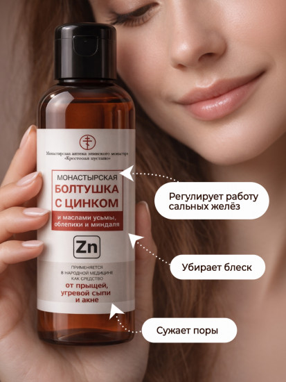 Болтушка от прыщей для лица «Монастырская с цинком»