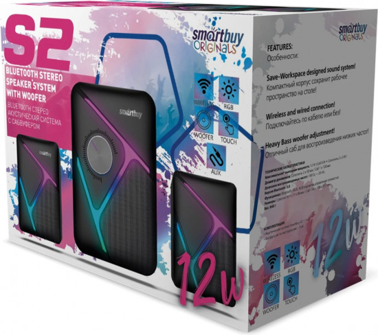 Акустическая система 2.1 Smartbuy S2, Bluetooth, 12Вт, LED-подсветка (SBA-4500)/16