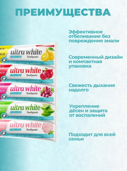 Набор зубных паст отбеливающих «Grape Bright White Stain Removing Toothpaste»