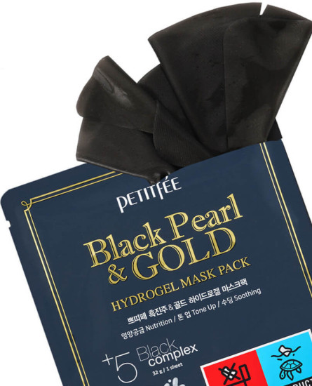 Маска для лица гидрогелевая с черным жемчугом и золотом «Black Pearl & Gold Hydrogel Mask Pack»