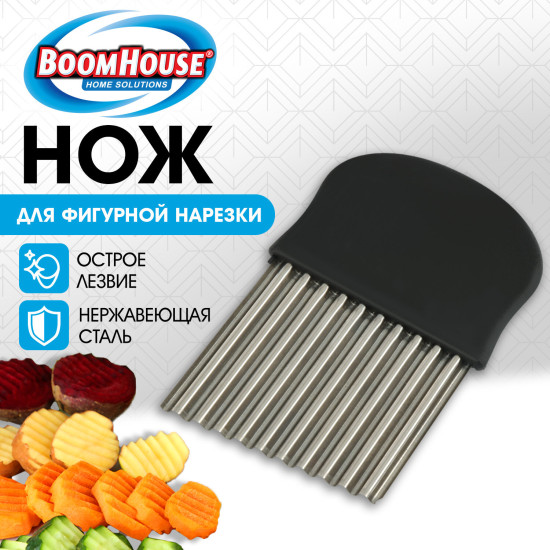 Нож для фигурной нарезки, 13,5 см, нержавеющая сталь, черный, (БУМХАУС), 702096