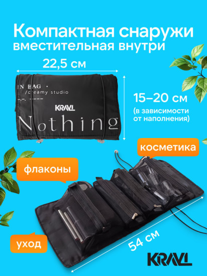Дорожная косметичка-трансформер 4 в 1, черный полиэстер, плащевка 15X22.5 см