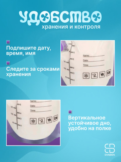 Kids Набор пакетов для хранения и заморозки грудного молока, объём 250 мл, 35 шт