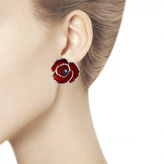 Серьги из серебра с эмалью и чёрным жемчугом