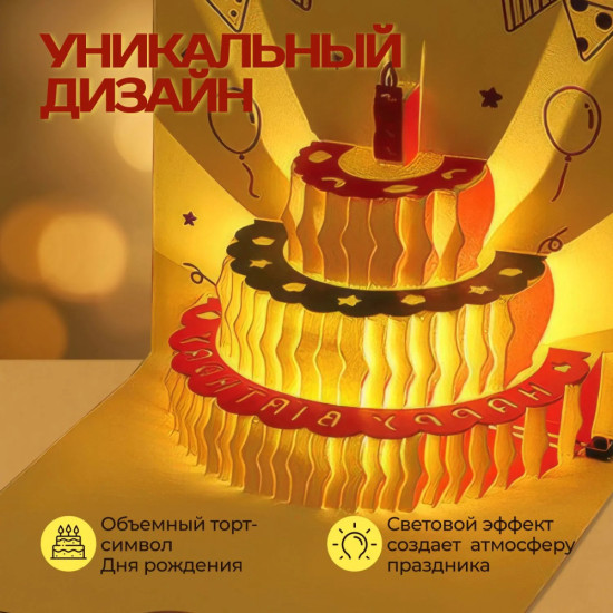 Музыкальная открытка с подсветкой «С днем рождения»