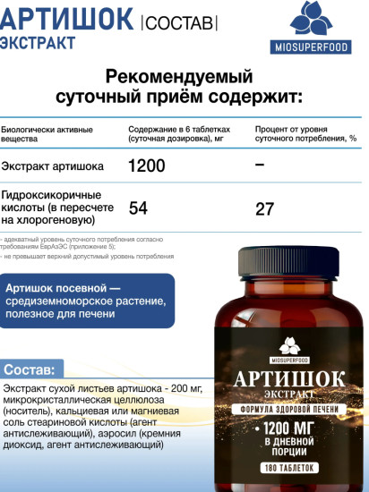 Экстракт артишока Холидекс 180 таблеток Миофарм, комплекс для печени, витамины для кишечника и пищеварения, гепатопротектор, БАД