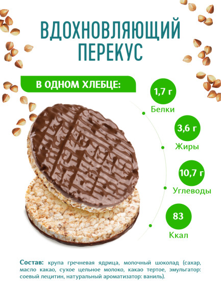 Хлебцы гречневые глазированые «Злаковый десерт. Молочный шоколад»