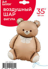 Воздушный шар «Фигура Мишка с бантом Сатин в уп» - Фото 1