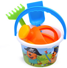 Ведро Песочный набор "Три кота" N10 Ведро среднее с наклейкой лопатка грабельки лейка малая N4 - Фото 1