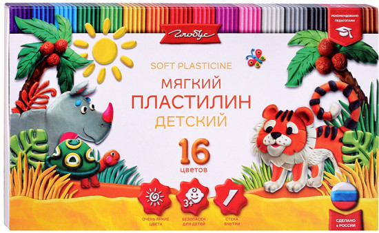 Пластилин детский повышенной мягкости 16 цв