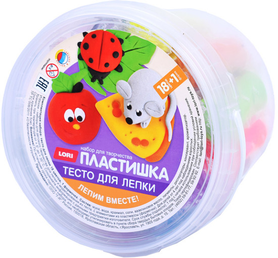Тесто для лепки 18 цв по 24 гр с формочкой (ведерко с ручкой)