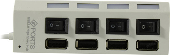 USB 2.0 хаб с выключателями, 4 порта, Суперэконом, белый