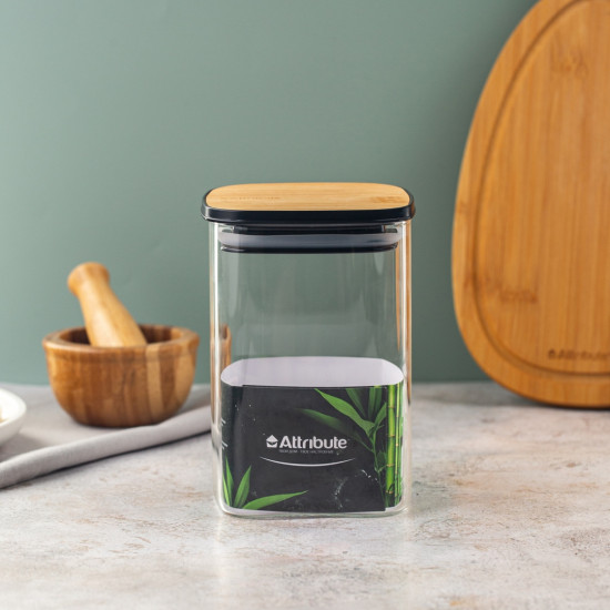 Банка из боросиликатного стекла для хранения сыпучих продуктов квадратная Bamboo