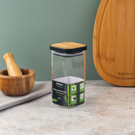 Банка из боросиликатного стекла для хранения сыпучих продуктов квадратная Bamboo