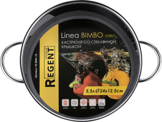 Кастрюля со стеклянной крышкой 5,5л; 24х12,5см Linea Bimbo vitro
