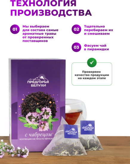 Черный чай байховый с чабрецом (пирамидки в саше) 2,5г*12