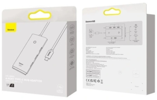 Хаб USB 3.0 Baseus Lite Series WKQX030401 Type-C вход, 4xUSB 3.0 порта Длина кабеля: 1м, Черный