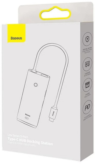 Хаб USB 3.0 Baseus Lite Series WKQX040001 Type-C вход, 5 портов (Type-C+3xUSB 3.0+HDMI), Черный