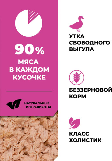 Корм влажный беззерновой для взрослых кошек с уткой и овощами в соусе «Duck in souce»