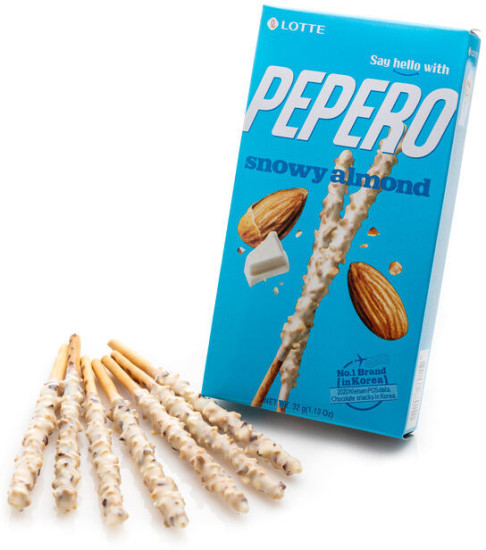 Печенье соломка в белом шоколаде с миндалем «Pepero Snowy Almond»