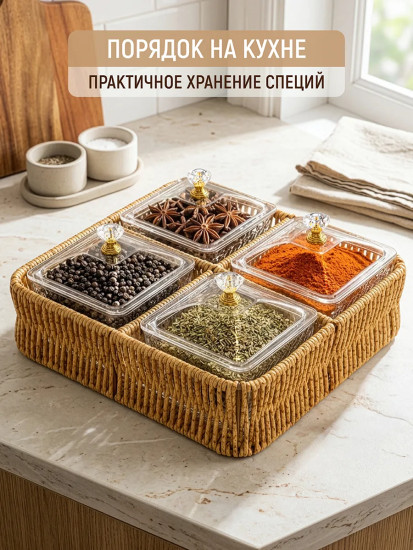 Менажница плетеная с пластиковыми контейнерами с крышками