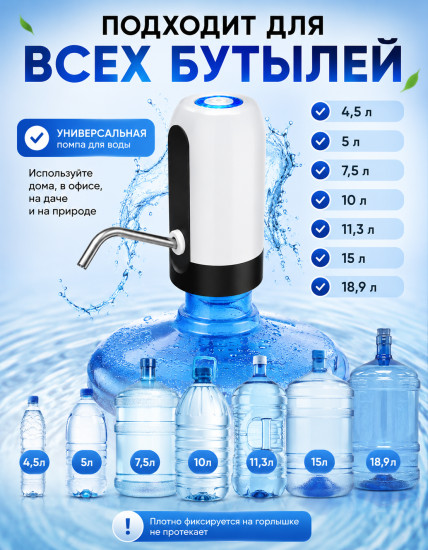 Автоматическая помпа для воды USB, электрическая для бутылей до 19л