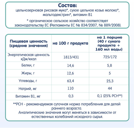 Каша рисовая на козьем молоке