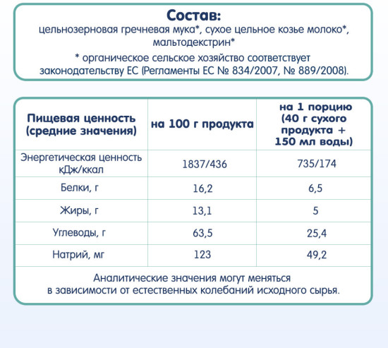 Каша на козьем молоке органик Гречневая