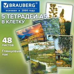 Тетради ДЭК А5, 48 л., КОМПЛЕКТ 5 шт., скоба, клетка, глянцевый лак, «Русская природа», 881237 - Фото 7