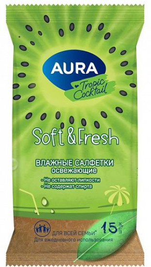 Влажные салфетки освежающие TROPIC COCKTAIL, 15шт