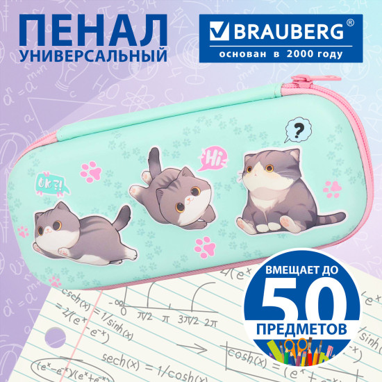 Пенал , 1 отделение, 1 откидная планка, ЭВА, 22×10×5 см, кросс-серия «Милые коты», 274604