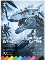 Набор цветной бумаги и картона глянцевого на клею «Техно Дино» - Фото 1