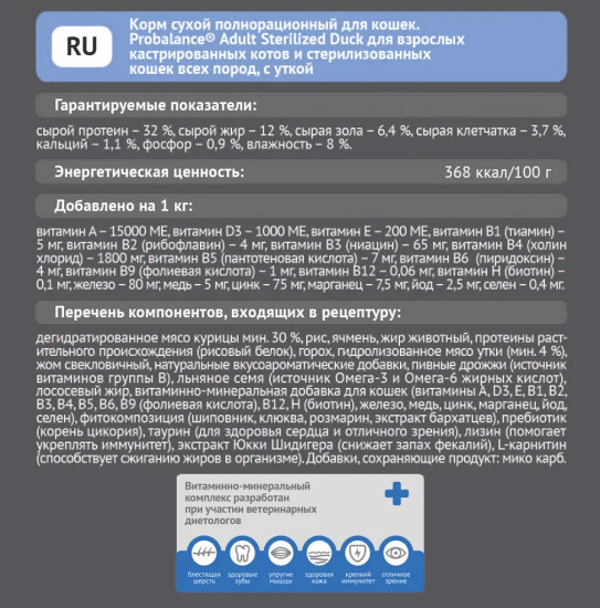 Сухой корм для стерилизованных кошек Sterilized с уткой
