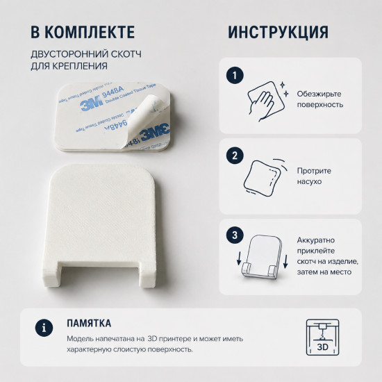 Держатель для бритвы настенный, самоклеящийся, из PLA пластика, без сверления, белый