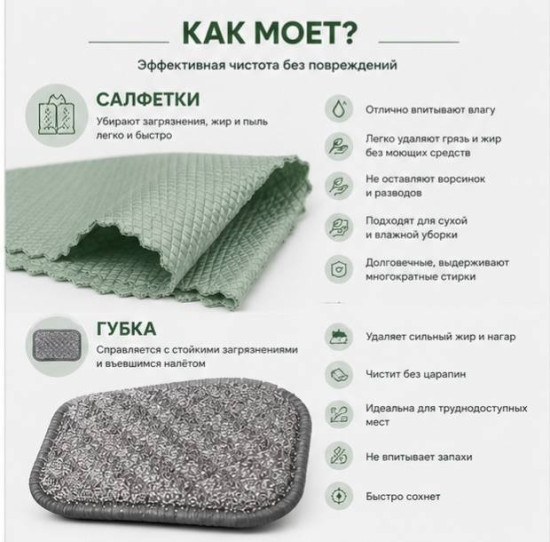 Комплект салфеток с губкой
