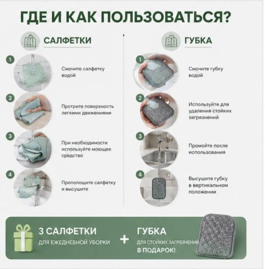 Комплект салфеток с губкой