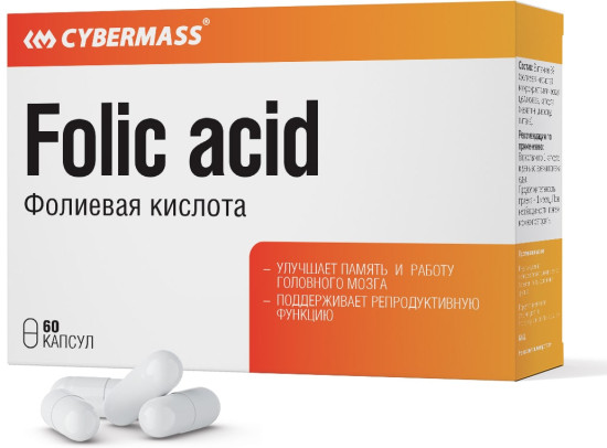 Фолиевая кислота Folic Acid , капсулы по 490 мг, 60 шт , способствует нормальному синтезу, при беременности