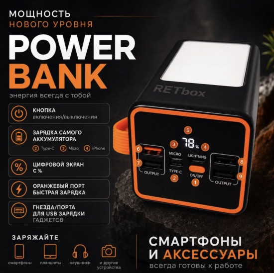 Внешний аккумулятор YM-657 20000 мАч 12 Вт черный, оранжевый