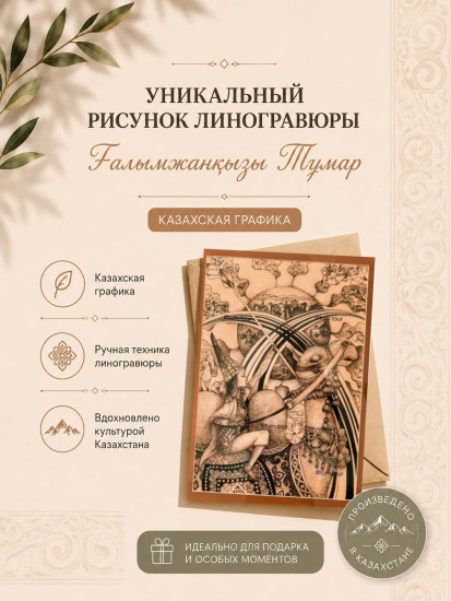 Открытки казахские Қыздарай, авторский этно дизайн, 10*15, 20 г.