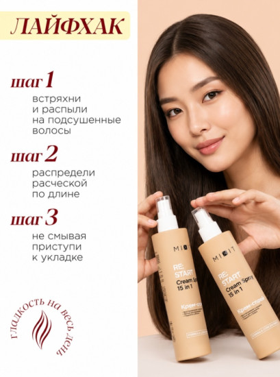 Многофункциональный крем-спрей для волос, 15 в 1 — RE:START Perfect Hair Cream Spray 15 in 1, 250 мл