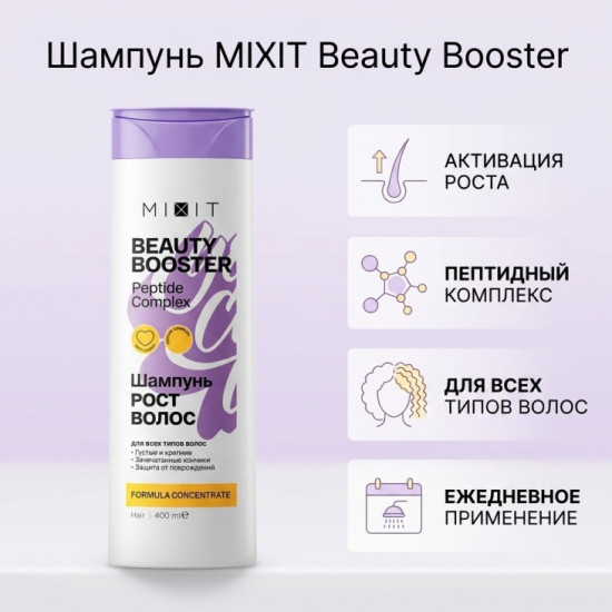 «BEAUTY BOOSTER» Peptide complex shampoo — Шампунь для роста, сияния и красоты волос, 400мл